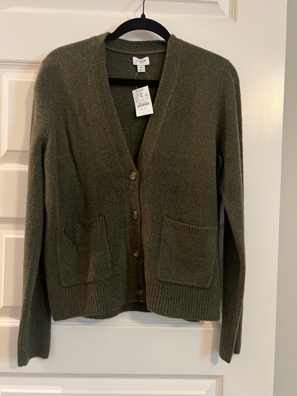 NWT J. Crew Olive Green V-Neck Button Pocket Cardigan